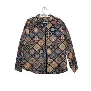 Boohoo‎ Man tapestry full zip jacket mens medium granmpa streetwear hippie boho